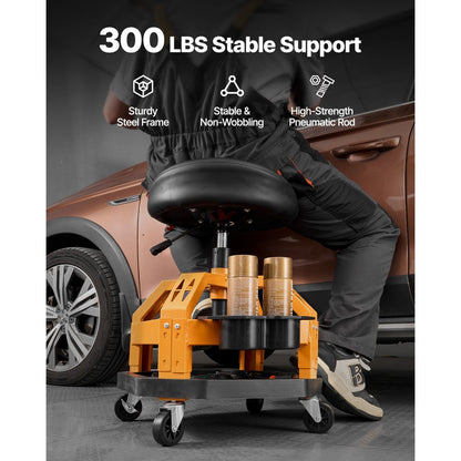 VEVOR Rolling Shop Stool Heavy-Duty Garage Work Seat 136 kg Load with Caster