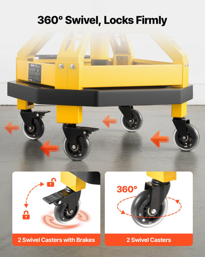 Rolling Shop Stool with Wheels, 500-650 mm Adjustable Height, 360° Swivel, 150 kg Capacity, Garage Work Mechanic Stool with Backrest, Tool Tray Storage, Padded Seat Shop Chair, Black/Yellow