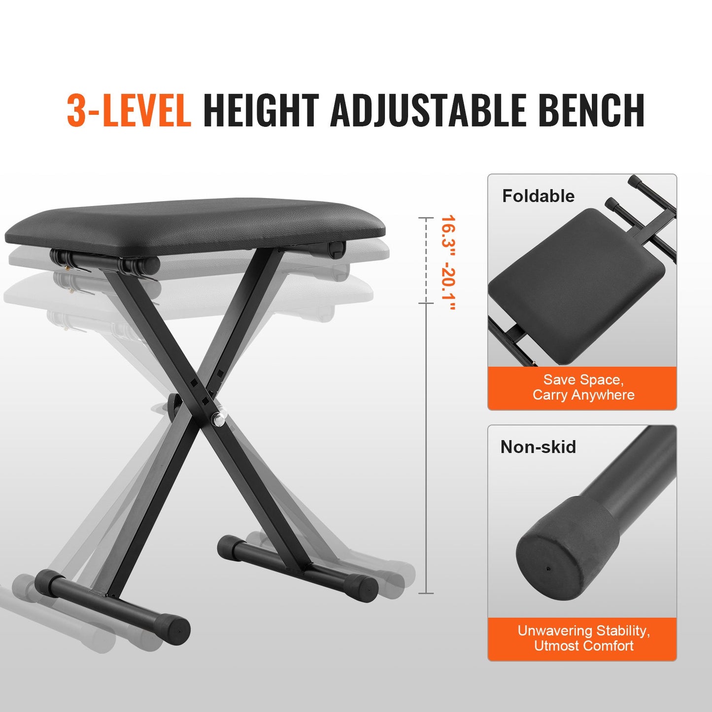 VEVOR Piano Keyboard Stand and Bench Set, Z Style, Heavy-Duty Digital Piano Music