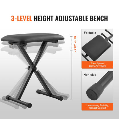 Adjustable Z Style Keyboard Stand and Bench Set, 113 kg Capacity, Fits 54-88 Keys