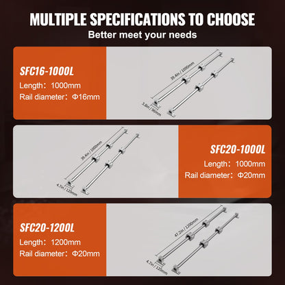 VEVOR Linear Guide Rail Set, SFC20 1200mm, 2 PCS 39.4 in/1000 mm SFC20 Guide Rails