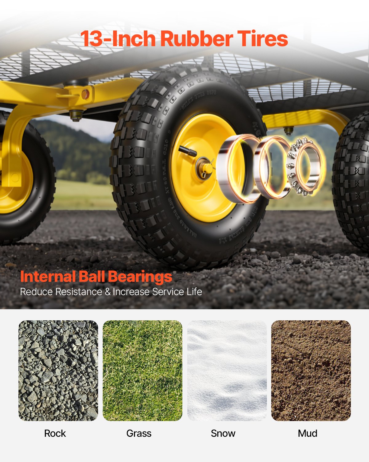 Steel Garden Cart, 544 kg Heavy Duty Pullable Garden Wagon Yard Cart, 2 in 1 Outdoor Metal Utility Wagon Yard Trailer with 330 mm All Terrain Tires, Mesh Detachable Sides & 180° Rotating Handle