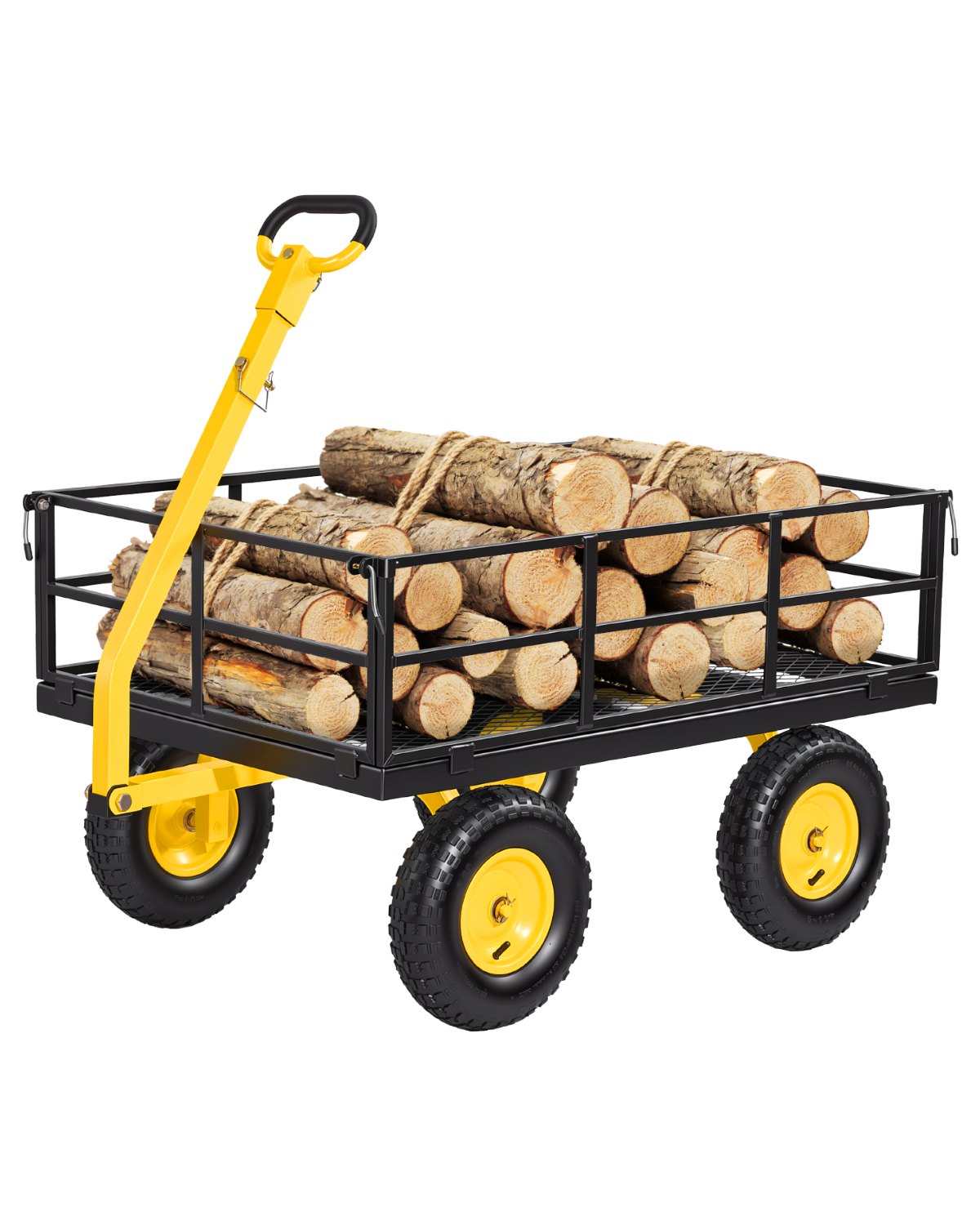 Steel Garden Cart, 544 kg Heavy Duty Pullable Garden Wagon Yard Cart, 2 in 1 Outdoor Metal Utility Wagon Yard Trailer with 330 mm All Terrain Tires, Mesh Detachable Sides & 180° Rotating Handle