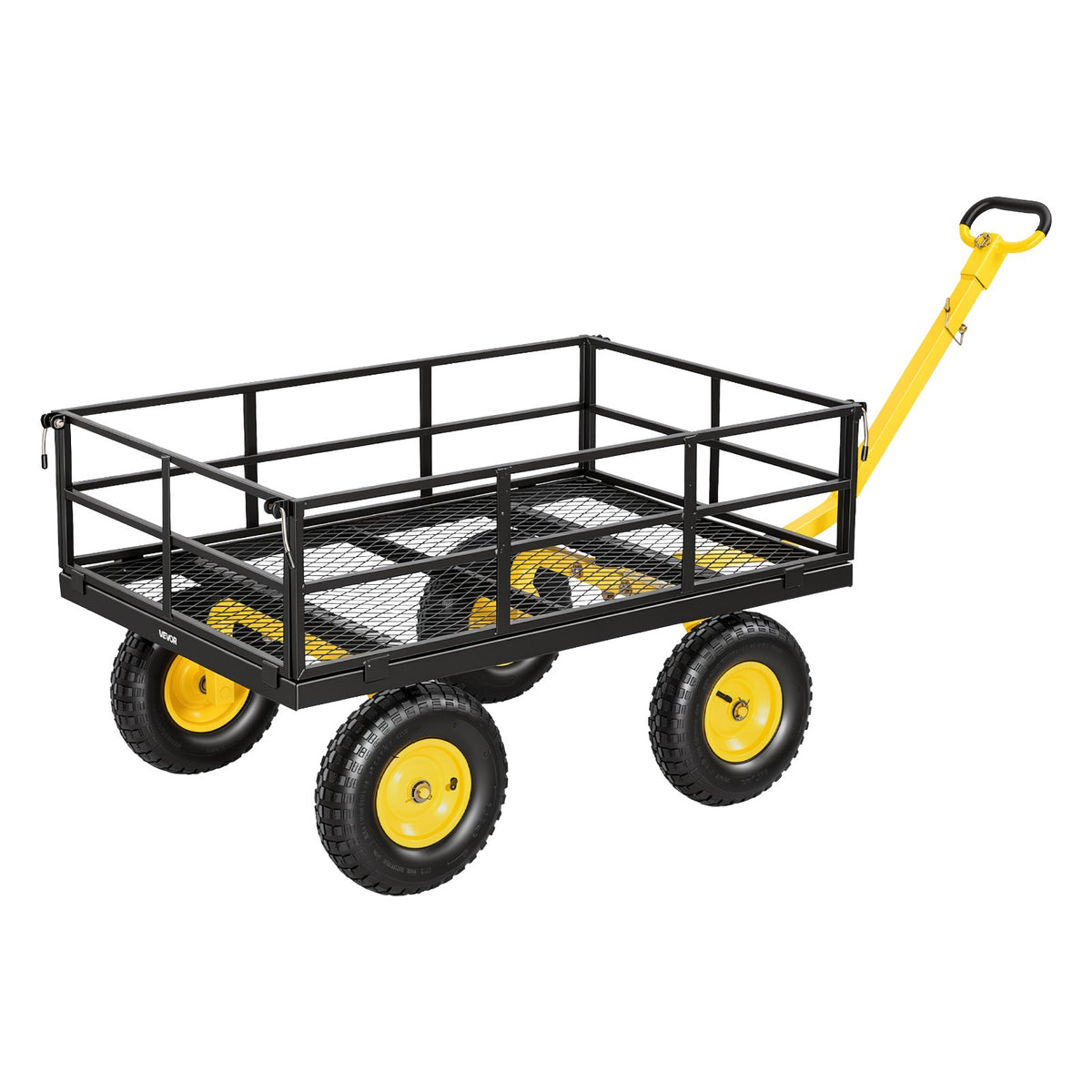 Steel Garden Cart, 544 kg Heavy Duty Pullable Garden Wagon Yard Cart, 2 in 1 Outdoor Metal Utility Wagon Yard Trailer with 330 mm All Terrain Tires, Mesh Detachable Sides & 180° Rotating Handle