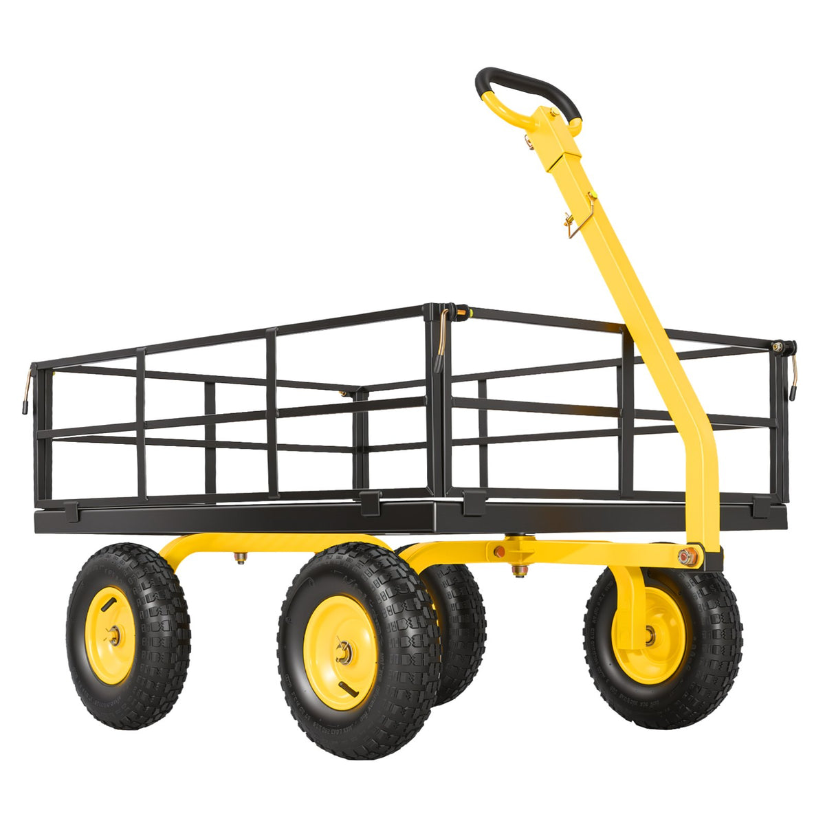 Steel Garden Cart, 544 kg Heavy Duty Pullable Garden Wagon Yard Cart, 2 in 1 Outdoor Metal Utility Wagon Yard Trailer with 330 mm All Terrain Tires, Mesh Detachable Sides & 180° Rotating Handle