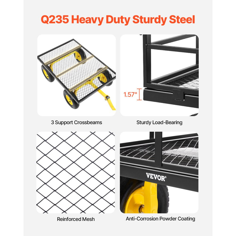 Steel Garden Cart 1200lb Capacity Heavy Duty Yard Wagon Cart 13in Tires