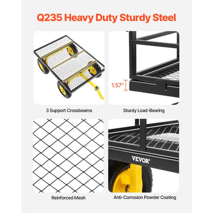 Steel Garden Cart 1200lb Capacity Heavy Duty Yard Wagon Cart 13in Tires