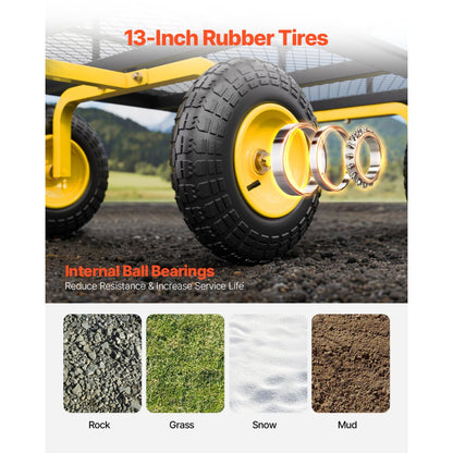 Steel Garden Cart 1200lb Capacity Heavy Duty Yard Wagon Cart 13in Tires