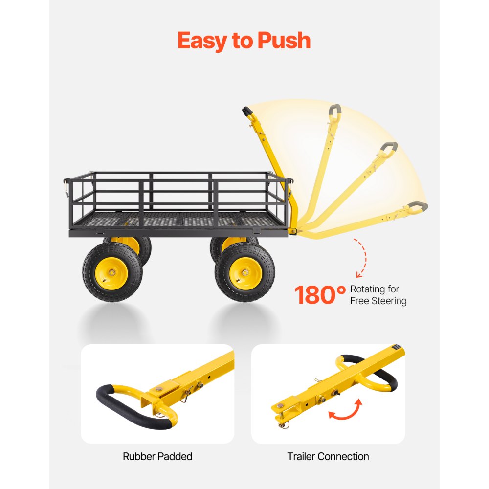 Steel Garden Cart 1200lb Capacity Heavy Duty Yard Wagon Cart 13in Tires