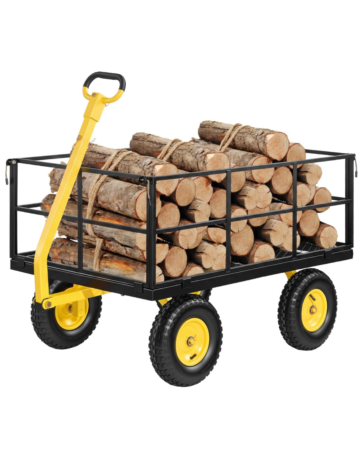Steel Garden Cart, 635 kg Heavy Duty Pullable Garden Wagon Yard Cart, 2 in 1 Outdoor Metal Utility Wagon Yard Trailer with 330 mm All Terrain Tires, Mesh Detachable Sides & 180° Rotating Handle