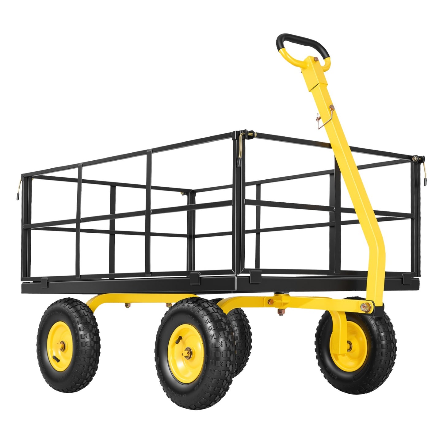 Steel Garden Cart, 635 kg Heavy Duty Pullable Garden Wagon Yard Cart, 2 in 1 Outdoor Metal Utility Wagon Yard Trailer with 330 mm All Terrain Tires, Mesh Detachable Sides & 180° Rotating Handle
