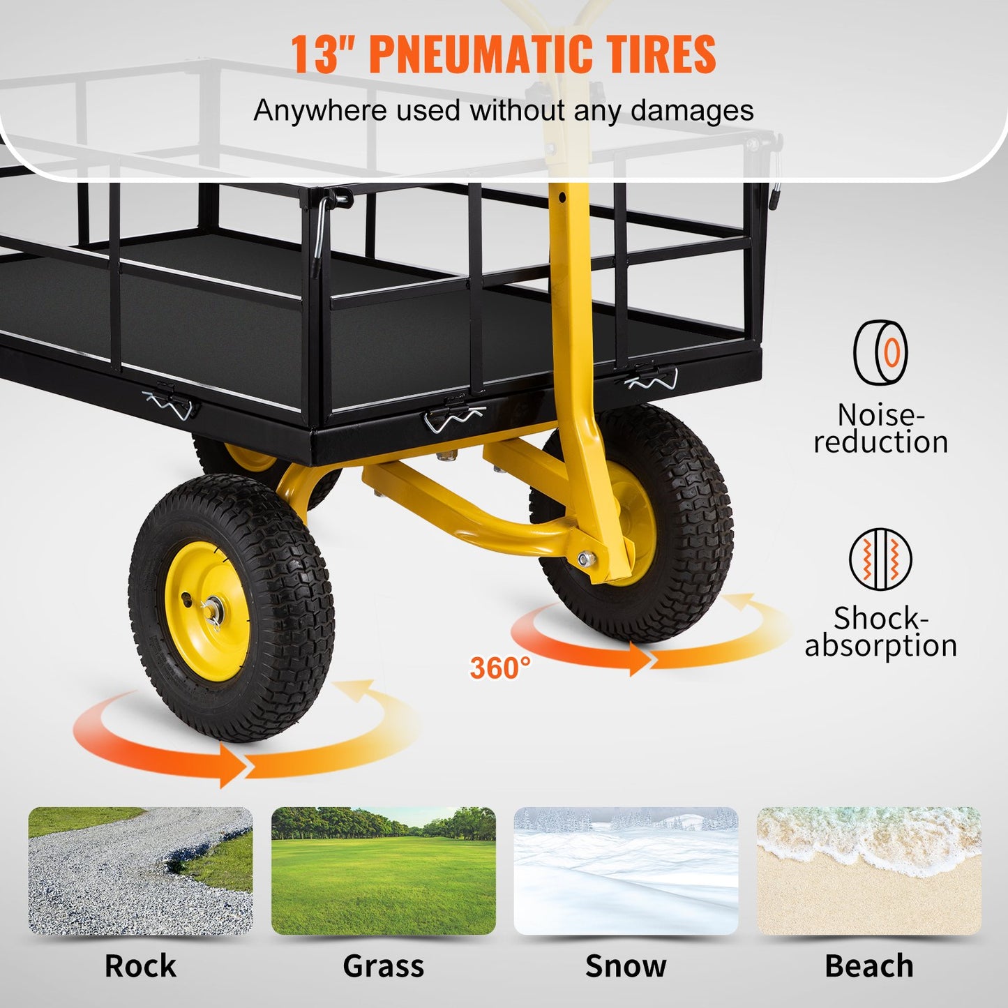 VEVOR Steel Garden Cart, Heavy Duty 1200 lbs Capacity, with Removable Mesh Sides