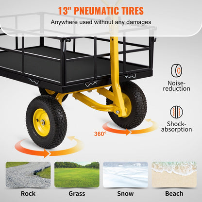 Steel Utility Garden Cart, 544 kg Capacity, Convertible Mesh Sides, 33 cm Tires