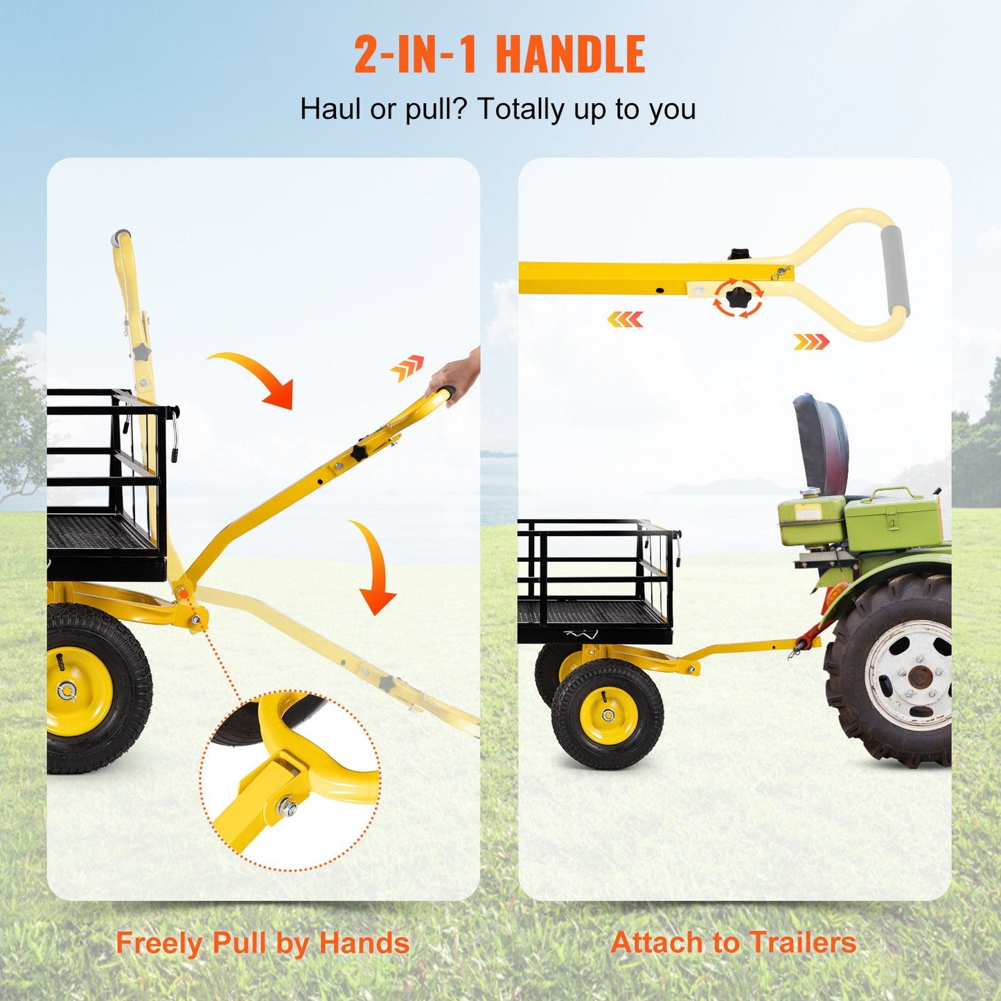Steel Utility Garden Cart, 544 kg Capacity, Convertible Mesh Sides, 33 cm Tires