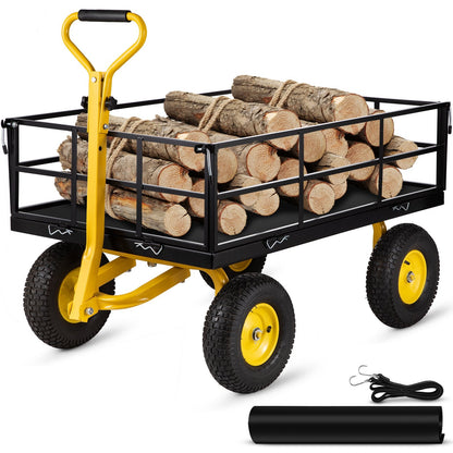 Steel Utility Garden Cart, 544 kg Capacity, Convertible Mesh Sides, 33 cm Tires