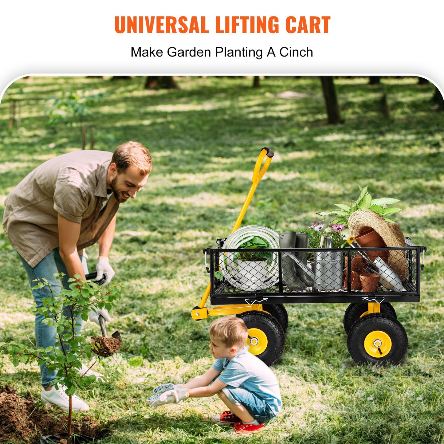 VEVOR Steel Garden Cart, Heavy Duty 900 lbs Capacity, with Removable Mesh Sides