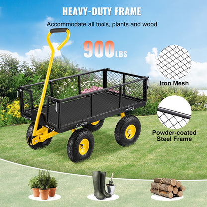 VEVOR Steel Garden Cart, Heavy Duty 900 lbs Capacity, with Removable Mesh Sides
