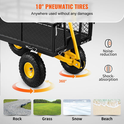 Heavy Duty Steel Garden Cart with Removable Sides, 408 kg Capacity