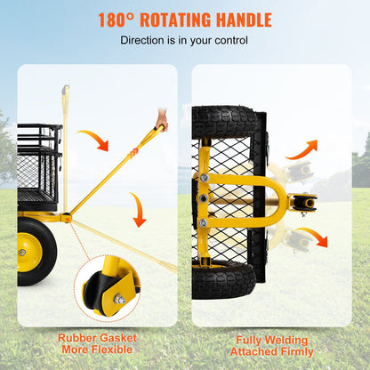 Heavy Duty Steel Garden Cart with Removable Sides, 408 kg Capacity