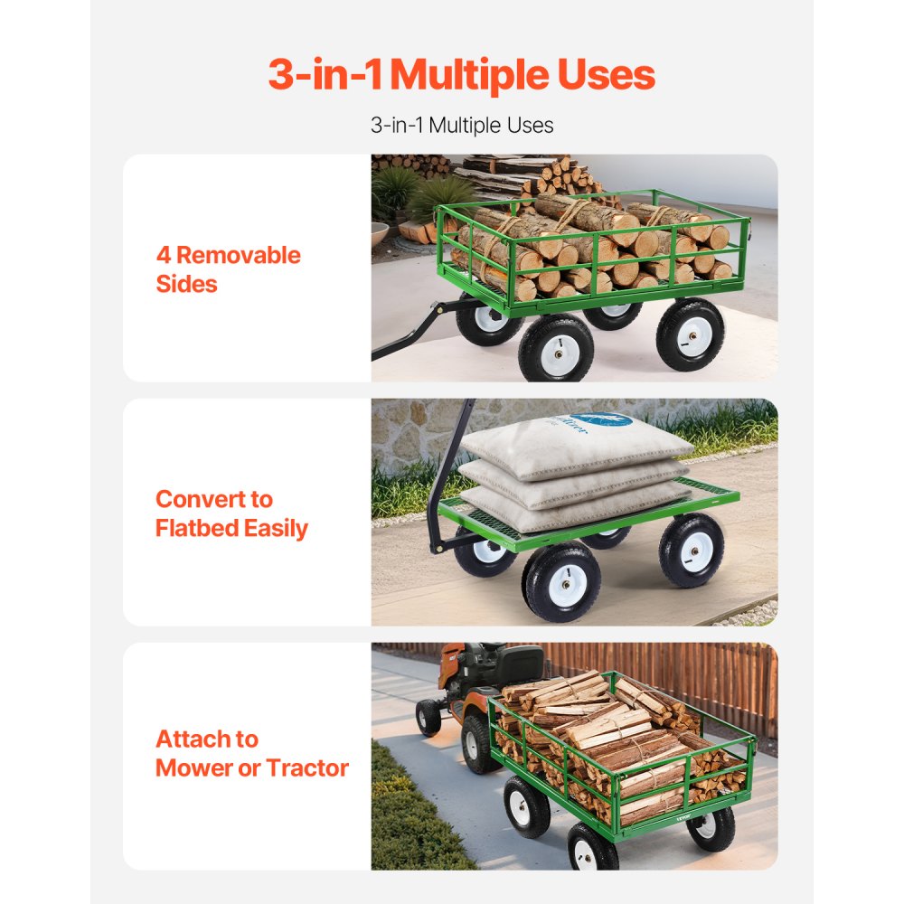 VEVOR Steel Garden Cart 1200lbs Capacity Heavy Duty Wagon Cart 13in Tires