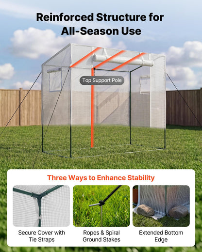 Walk-in Greenhouse, 195 x 77 x 168 cm Greenhouse for Outdoors with Windows, Durable PE Cover, Roll-Up Zipper Door, Walk in Green House Kit, Portable Plant Garden Hot House for Backyard, Outside