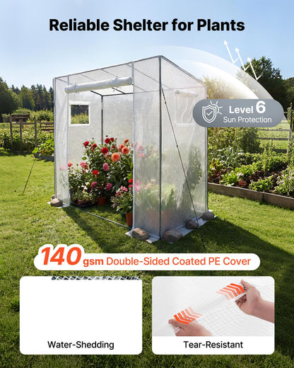 Walk-in Greenhouse, 195 x 77 x 168 cm Greenhouse for Outdoors with Windows, Durable PE Cover, Roll-Up Zipper Door, Walk in Green House Kit, Portable Plant Garden Hot House for Backyard, Outside