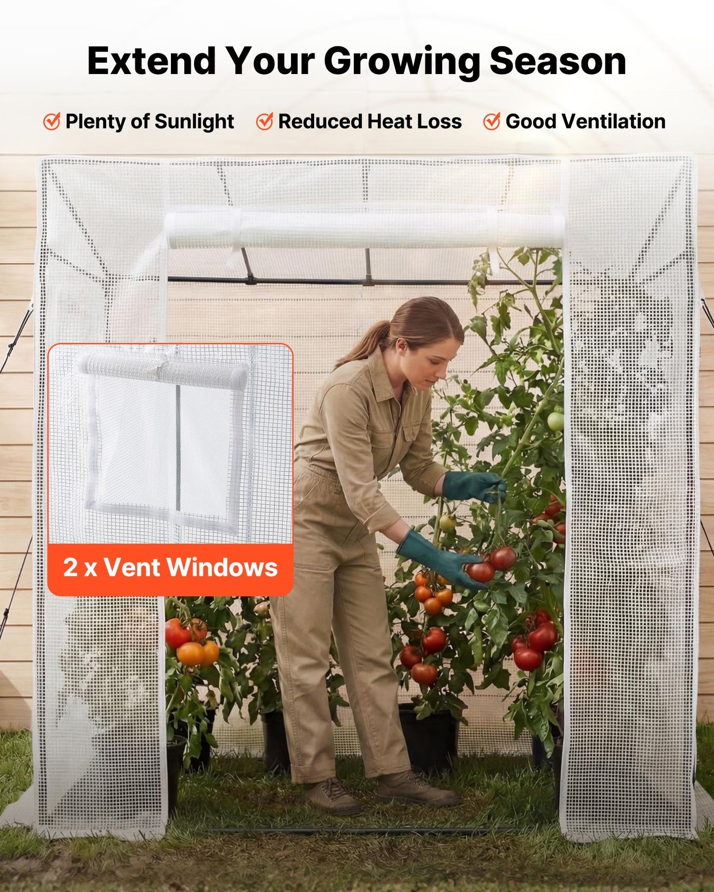 Walk-in Greenhouse, 195 x 77 x 168 cm Greenhouse for Outdoors with Windows, Durable PE Cover, Roll-Up Zipper Door, Walk in Green House Kit, Portable Plant Garden Hot House for Backyard, Outside