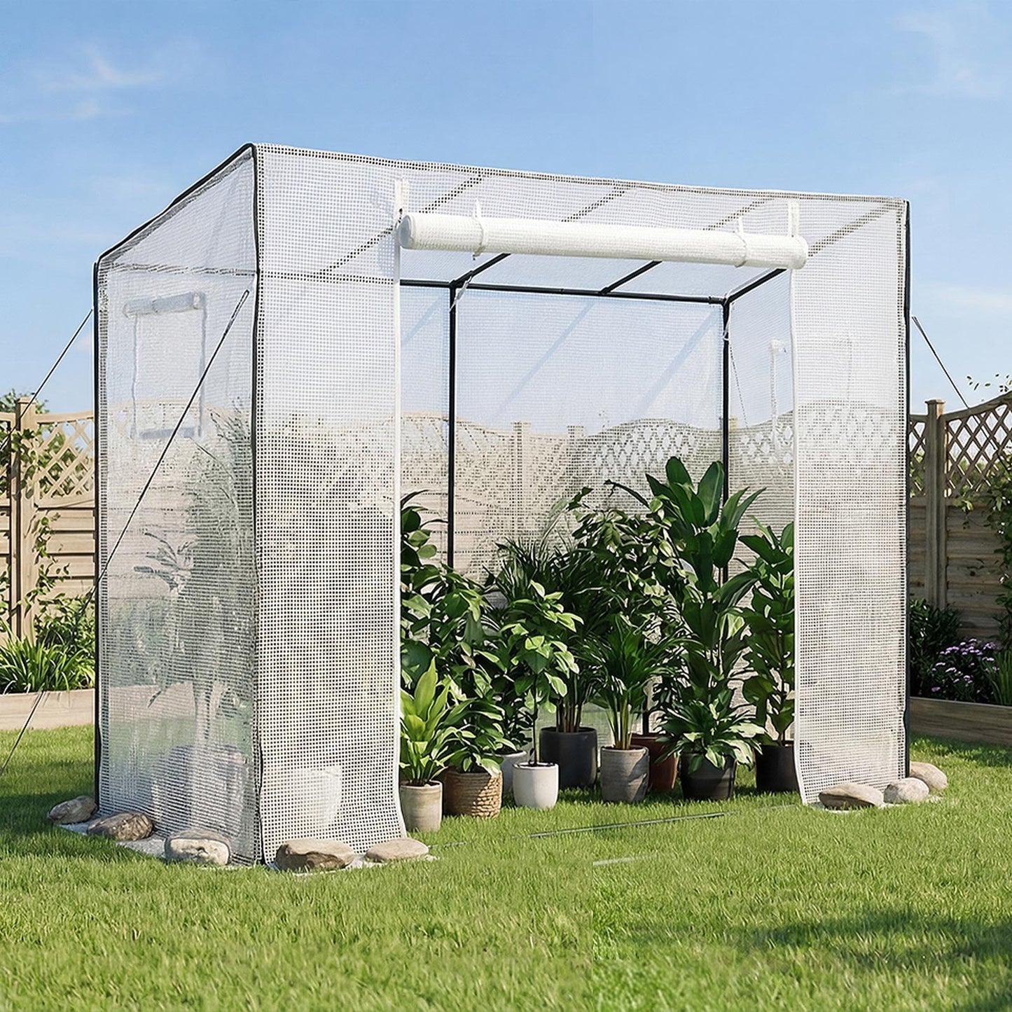 Walk-in Greenhouse, 195 x 77 x 168 cm Greenhouse for Outdoors with Windows, Durable PE Cover, Roll-Up Zipper Door, Walk in Green House Kit, Portable Plant Garden Hot House for Backyard, Outside