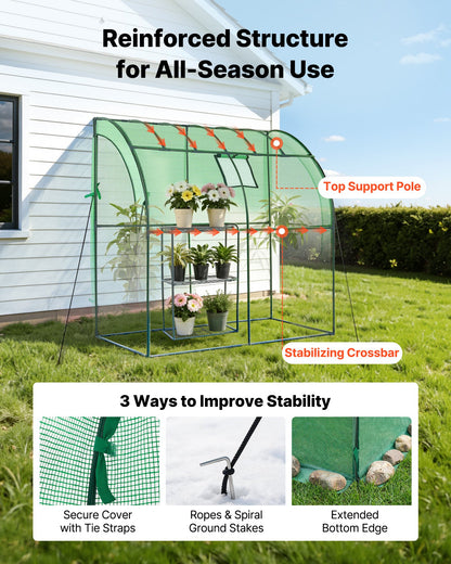Walk-in Greenhouse, 198 x 100 x 200 cm Greenhouse for Outdoors with Window, PE Cover, 3-Tier Shelf, Roll-Up Zipper Doors, Walk in Green House Kit, Portable Plant Garden Hot House for Backyard
