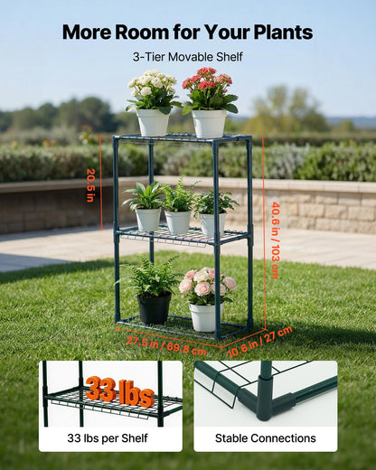 Walk-in Greenhouse, 198 x 100 x 200 cm Greenhouse for Outdoors with Window, PE Cover, 3-Tier Shelf, Roll-Up Zipper Doors, Walk in Green House Kit, Portable Plant Garden Hot House for Backyard