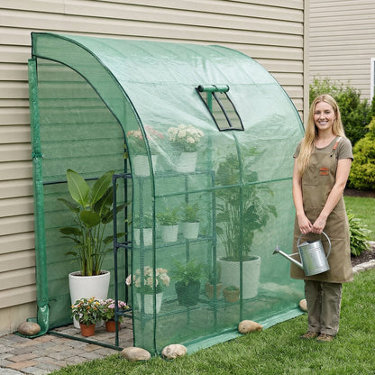 Walk-in Greenhouse, 198 x 100 x 200 cm Greenhouse for Outdoors with Window, PE Cover, 3-Tier Shelf, Roll-Up Zipper Doors, Walk in Green House Kit, Portable Plant Garden Hot House for Backyard