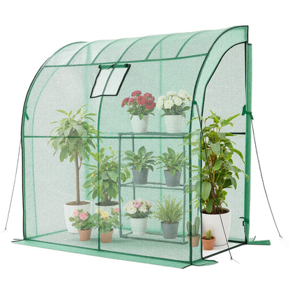 Walk-in Greenhouse, 198 x 100 x 200 cm Greenhouse for Outdoors with Window, PE Cover, 3-Tier Shelf, Roll-Up Zipper Doors, Walk in Green House Kit, Portable Plant Garden Hot House for Backyard