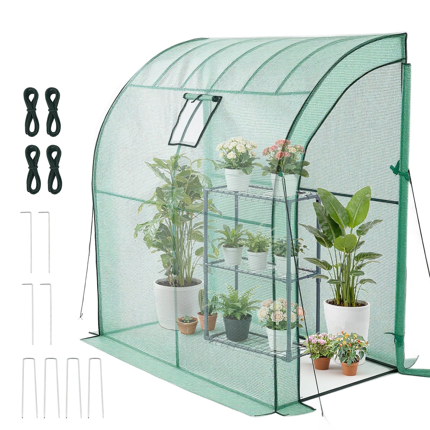Walk-in Greenhouse, 198 x 100 x 200 cm Greenhouse for Outdoors with Window, PE Cover, 3-Tier Shelf, Roll-Up Zipper Doors, Walk in Green House Kit, Portable Plant Garden Hot House for Backyard