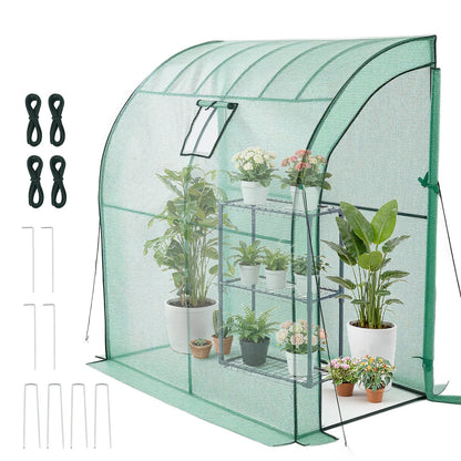 Walk-in Greenhouse, 198 x 100 x 200 cm Greenhouse for Outdoors with Window, PE Cover, 3-Tier Shelf, Roll-Up Zipper Doors, Walk in Green House Kit, Portable Plant Garden Hot House for Backyard