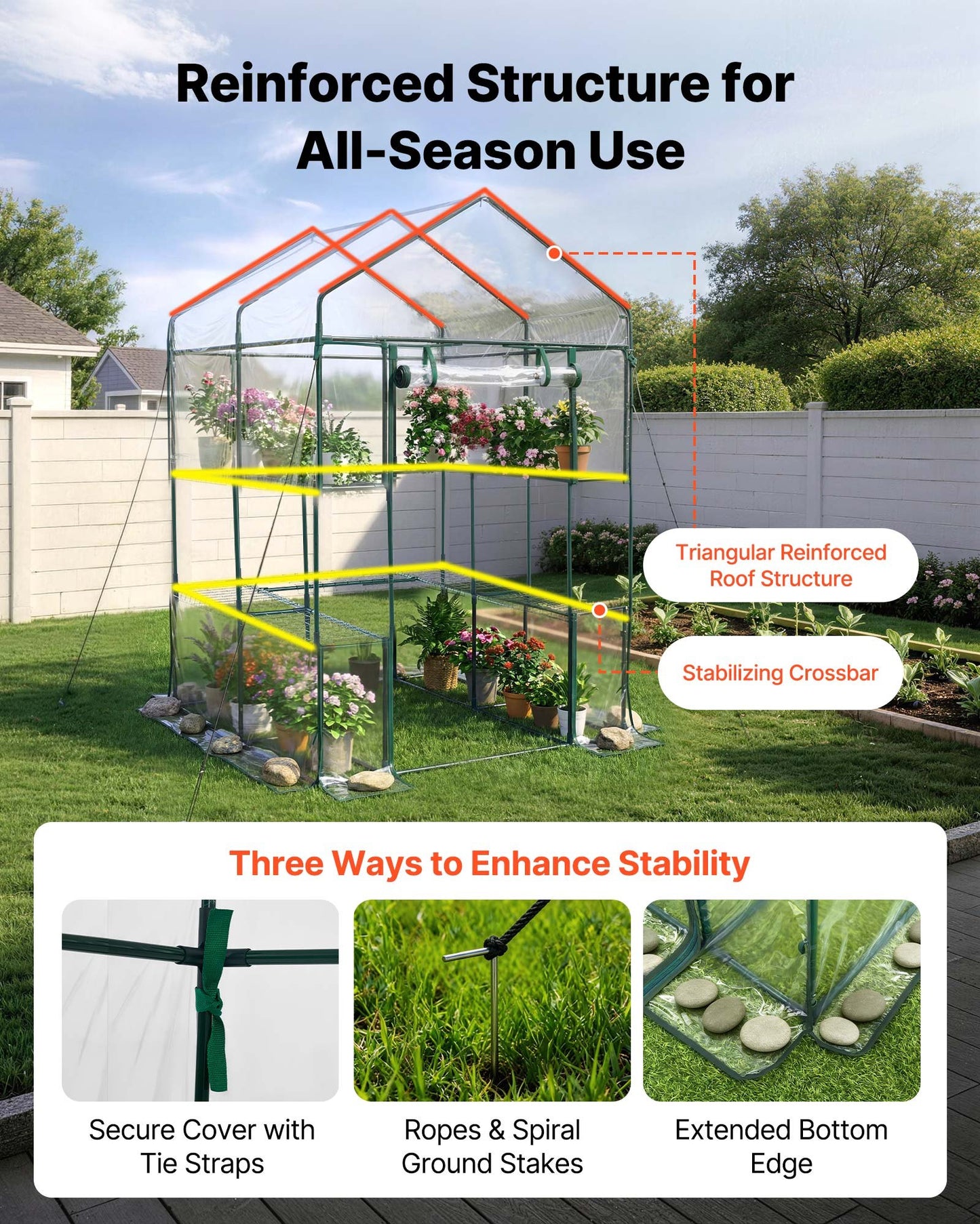 Walk-in Greenhouse, 137 x 137 x 196 cm Greenhouse for Outdoors with PVC Cover, 2 Tiers 10 Shelves, Roll-Up Zipper Door, Walk in Green House, Portable Plant Garden Hot House for Backyard Outside