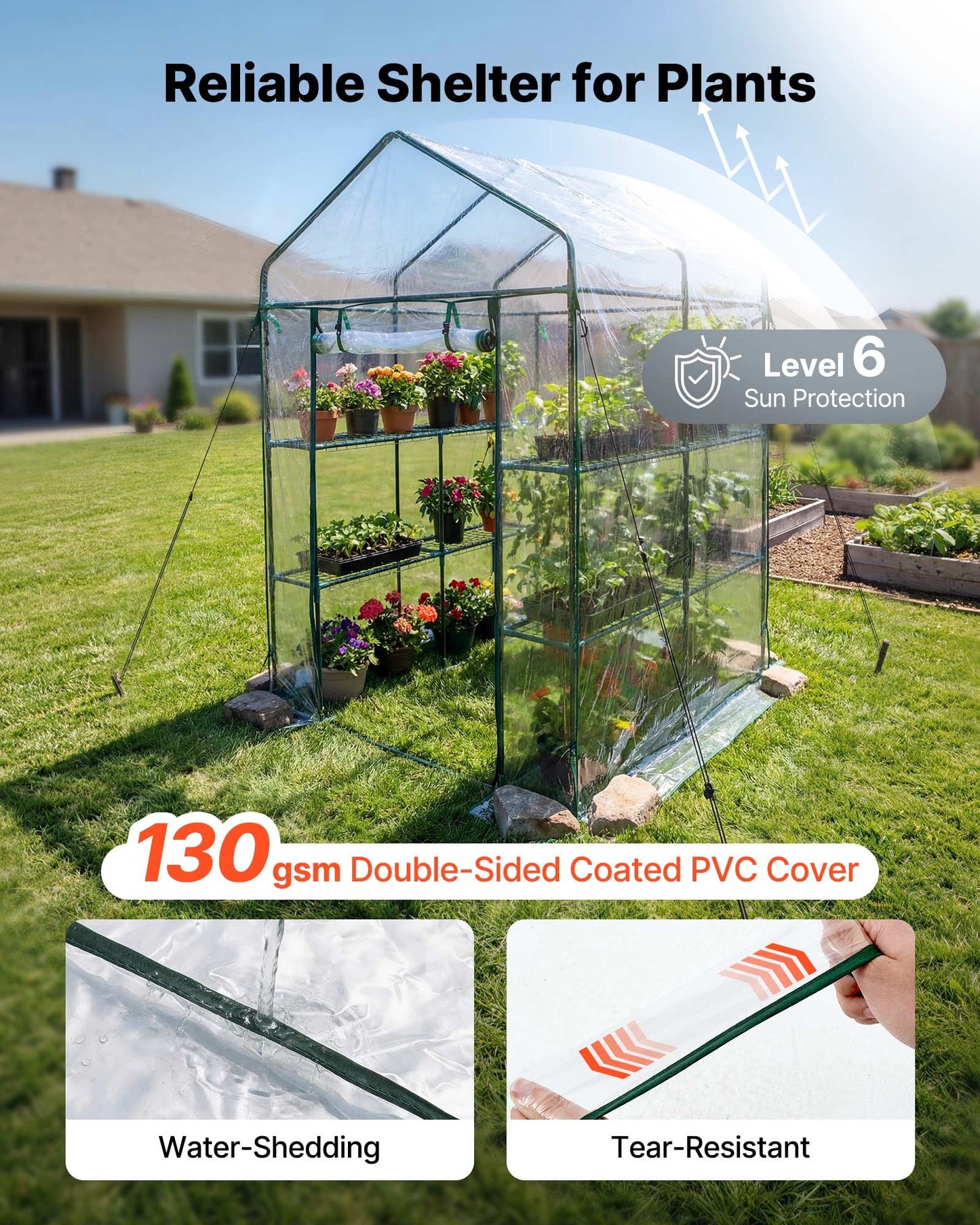 Walk-in Greenhouse, 137 x 137 x 196 cm Greenhouse for Outdoors with PVC Cover, 2 Tiers 10 Shelves, Roll-Up Zipper Door, Walk in Green House, Portable Plant Garden Hot House for Backyard Outside