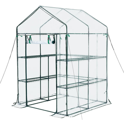 Walk-in Greenhouse, 137 x 137 x 196 cm Greenhouse for Outdoors with PVC Cover, 2 Tiers 10 Shelves, Roll-Up Zipper Door, Walk in Green House, Portable Plant Garden Hot House for Backyard Outside