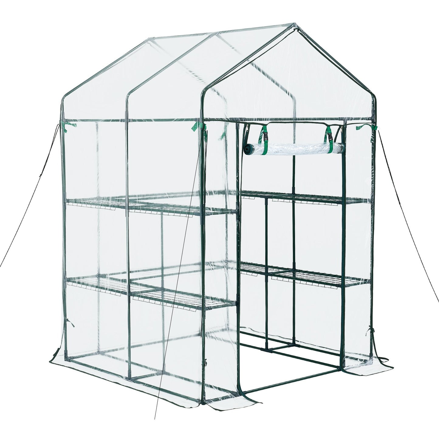 Walk-in Greenhouse, 137 x 137 x 196 cm Greenhouse for Outdoors with PVC Cover, 2 Tiers 10 Shelves, Roll-Up Zipper Door, Walk in Green House, Portable Plant Garden Hot House for Backyard Outside