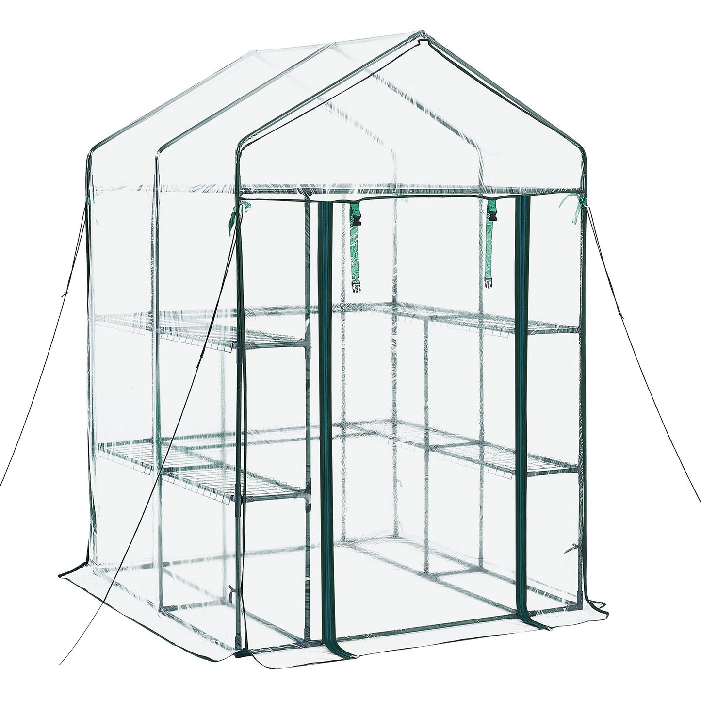 Walk-in Greenhouse, 137 x 137 x 196 cm Greenhouse for Outdoors with PVC Cover, 2 Tiers 10 Shelves, Roll-Up Zipper Door, Walk in Green House, Portable Plant Garden Hot House for Backyard Outside