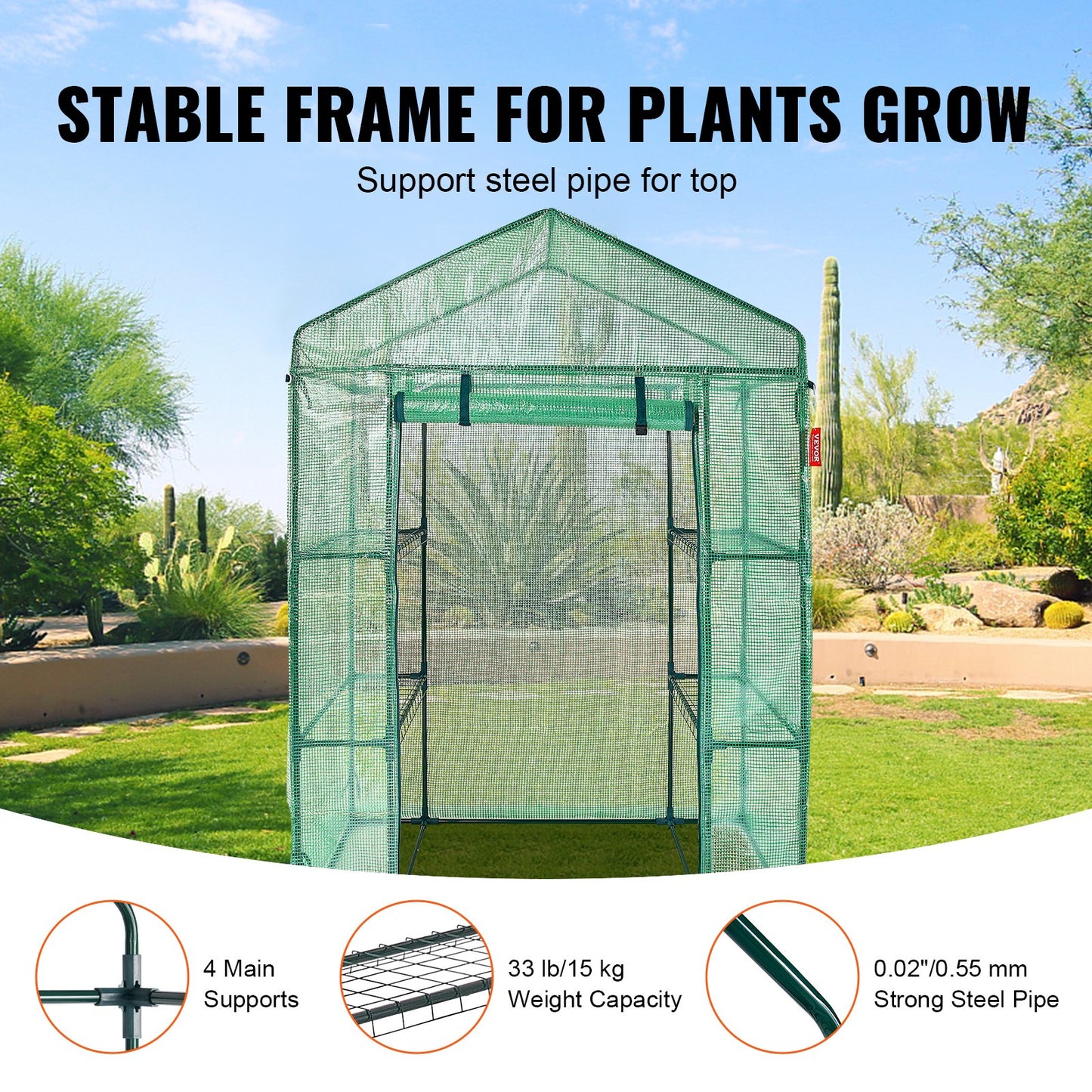 VEVOR Walk-in Green House, 4.6 x 2.4 x  6.7 ft  Greenhouse with Shelves, Set Up