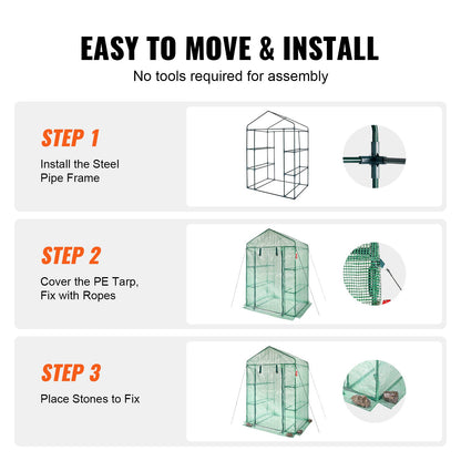 VEVOR Walk-in Green House, 4.6 x 2.4 x  6.7 ft  Greenhouse with Shelves, Set Up