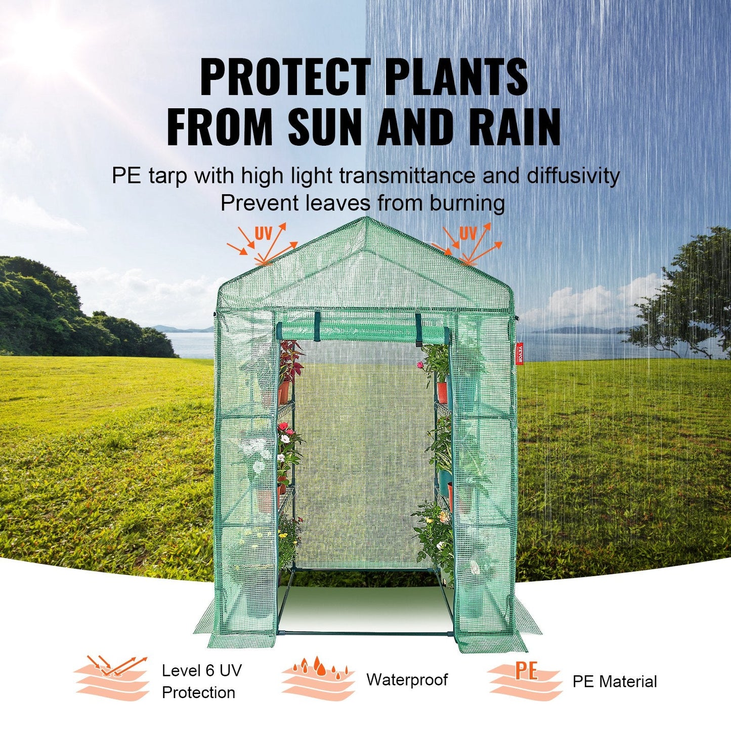 Compact Walk-in Greenhouse with Shelves, 1.4 x 0.7 x 2m, Easy Setup & Durable Design