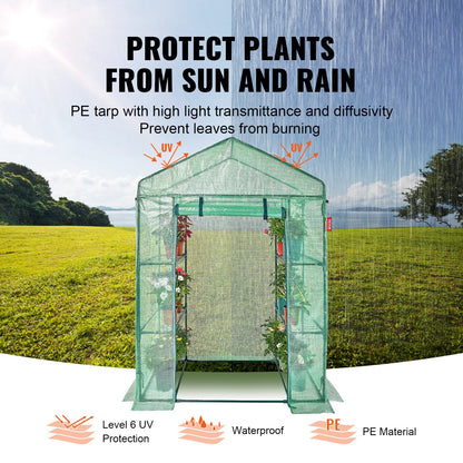 Compact Walk-in Greenhouse with Shelves, 1.4 x 0.7 x 2m, Easy Setup & Durable Design
