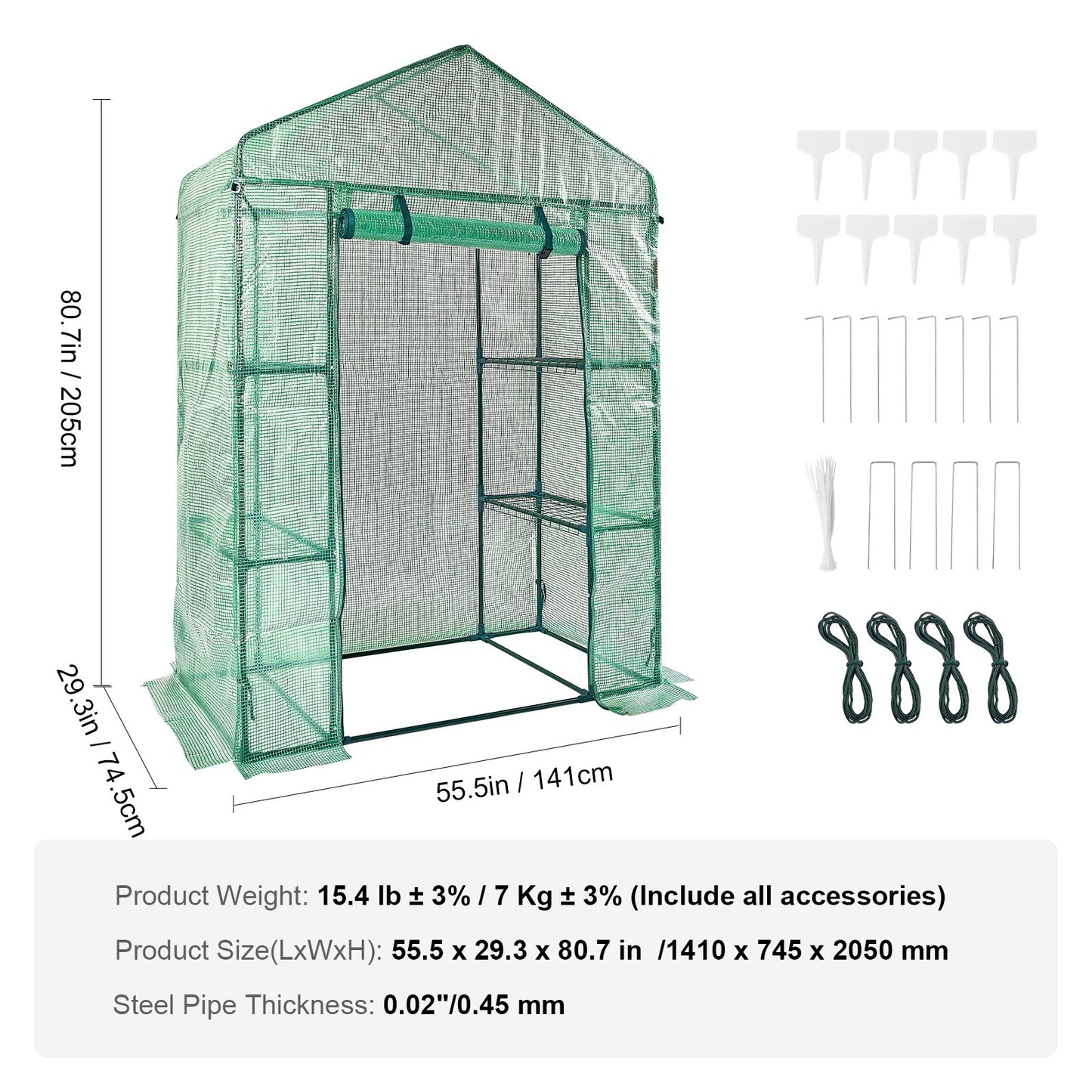 VEVOR Walk-in Green House, 4.6 x 2.4 x  6.7 ft  Greenhouse with Shelves, Set Up