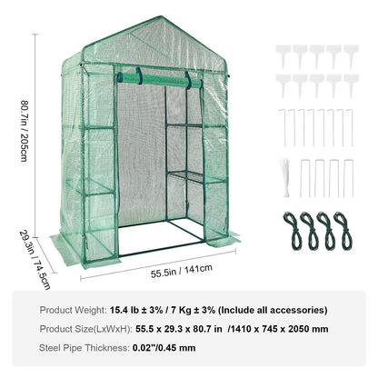 Compact Walk-in Greenhouse with Shelves, 1.4 x 0.7 x 2m, Easy Setup & Durable Design