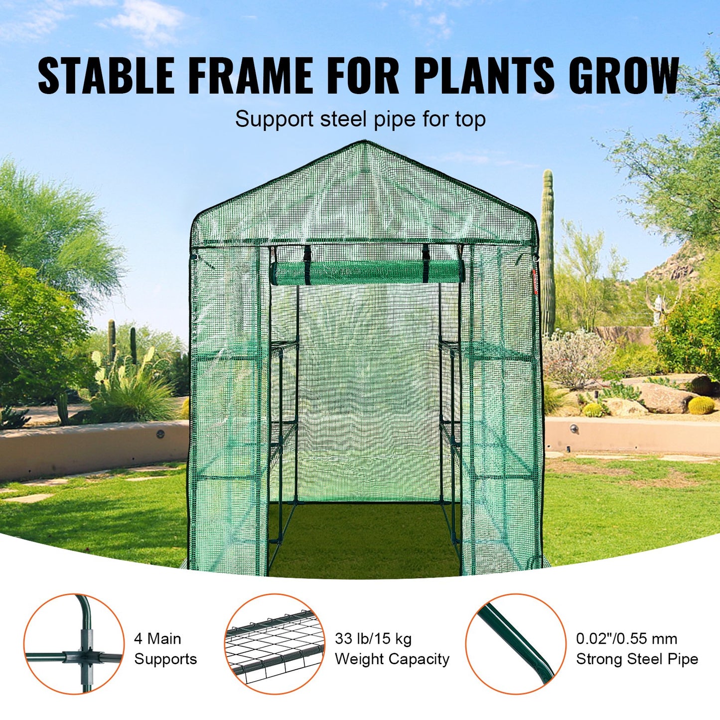 VEVOR Walk-in Green House, 4.6 x 4.6 x  6.6 ft  Greenhouse with Shelves, Set Up