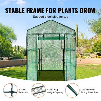 Compact Walk-In Greenhouse with Shelves, 1.4 x 1.4 x 2 m, Easy Setup & Durable Cover