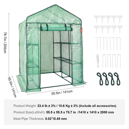 Compact Walk-In Greenhouse with Shelves, 1.4 x 1.4 x 2 m, Easy Setup & Durable Cover