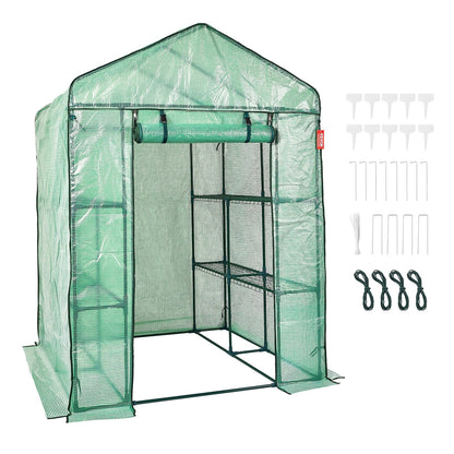 Compact Walk-In Greenhouse with Shelves, 1.4 x 1.4 x 2 m, Easy Setup & Durable Cover