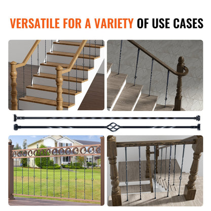 Decorative Steel Staircase Balusters, 1.12m x 13mm, 10-Pack, Matte Black